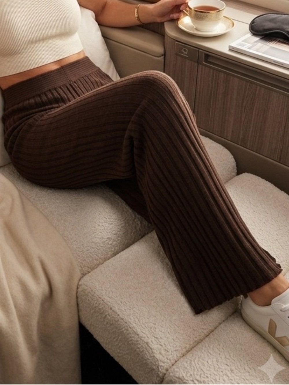 WeWoreWhat Brown Ribbed Wide Leg Knit Lounge Sweater Pants Size Medium⁠ - Picture 7 of 7